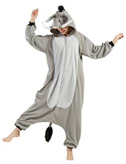 DELEY Pyjamas Onesie Warzenschwein Tierkostüm Erwachsene Kostüme Damen Einteiler Herren Jumpsuit Halloween Karneval Overall Kapuze Schlafanzug von DELEY