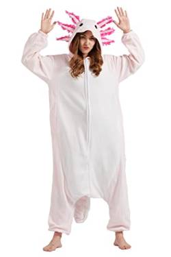 DELEY Unisex Axolotl Onesie Erwachsene Halloween Kostüm Anime Axolotl Cosplay Pyjama Warme Nachtwäsche Homewear, Axolotl, S von DELEY