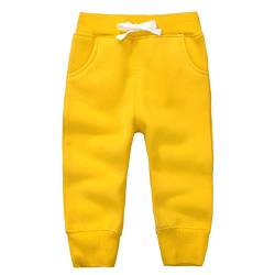 DELEY Unisex Baby Jungen Mädchen Hosen Kinder Jogginghose Baumwolle Fleece Elastische Taille Sweathosen Winter Pants Größe 4 Jahre Gelb von DELEY