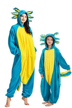 DELEY Unisex Blau Axolotl Strampler Kinder Pyjamas, Flanell Tier Einteiliges Kostüm Nachtwäsche Halloween Cosplay Homewear von DELEY