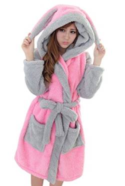 DELEY Unisex Ehepaar Damen Tier Karikatur Coral Fleece Warm Kapuze Bademäntel Morgenmäntel Nachtwäsche Cosplay Kostüm Pyjama Kaninchen Größe L von DELEY