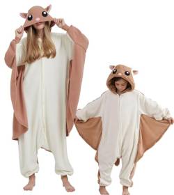 DELEY Unisex Einteiliges Tier Erwachsener Fliegendes Eichhörnchen Strampler, Tierpyjamas Halloween Cosplay Kostüm für Damen und Herren Eltern-Kind Nachtwäsche von DELEY