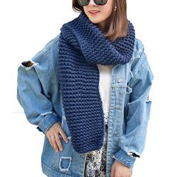 DELEY Unisex Paar Chunky Zopfmuster Wolle Stricken Lange Loop Schal Schals Halstücher Halstuch Umschlagtücher Rundschal Winterschal Blau von DELEY