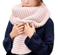 DELEY Unisex Paar Chunky Zopfmuster Wolle Stricken Lange Loop Schal Schals Halstücher Halstuch Umschlagtücher Rundschal Winterschal Rosa von DELEY