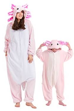 DELEY Unisex Rosa Axolotl Strampler Erwachsene Pyjamas, Flanell Tier Einteiliges Kostüm Nachtwäsche Halloween Cosplay Homewear von DELEY