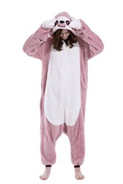 DELEY Unisex Rosa Faultier Strampler Erwachsene, Halloween Cosplay Kostüm Tier Pyjamas Homewear Nachtwäsche Overall von DELEY