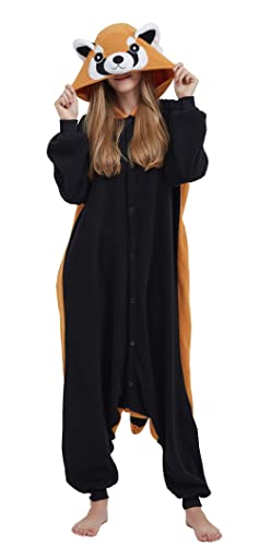 DELEY Waschbär Pyjama Strampler Tierkostüm Erwachsene Kostüme Damen Einteiliger Herren Overall Halloween Karneval Overall Kapuzenpyjama von DELEY