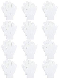 DELIBEST 12 Paar Magische Handschuhe für Kinder, Teenager, warm, Winter, dehnbar, Strickhandschuhe für Jungen und Mädchen Gr. 6- 12 Jahre, weiß von DELIBEST