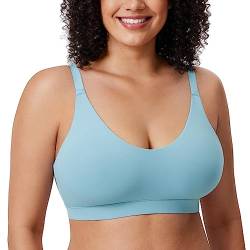 DELIMIRA Damen Bralette Tshirt BH ohne Bügel Große Größen Nahtlos Soft BHS Komfort Ungefüttert Reines Blau XL von DELIMIRA