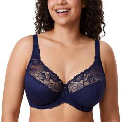 DELIMIRA Damen Minimizer BH ohne Einlagen mit Spitze mit Bügel Große Größen Blaubeere 80K von DELIMIRA