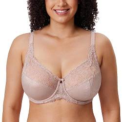 DELIMIRA Damen Minimizer BH ohne Einlagen mit Spitze mit Bügel Große Größen Hellbraun 105H von DELIMIRA