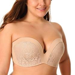 DELIMIRA Damen Push Up Trägerloser BH Spitze Große Größen BHS mit Gemoldete Cups Beige 80G von DELIMIRA