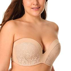 DELIMIRA Damen Push Up Trägerloser BH Spitze Große Größen BHS mit Gemoldete Cups Beige 90F von DELIMIRA