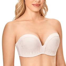 DELIMIRA Damen Push Up Trägerloser BH Spitze Große Größen BHS mit Gemoldete Cups Rose White 80C von DELIMIRA