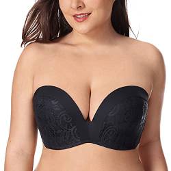 DELIMIRA Damen Push Up Trägerloser BH Spitze Große Größen BHS mit Gemoldete Cups Schwarz 80F von DELIMIRA