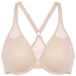 DELIMIRA Damen Racerback BH mit Bügel Große Größen Vorderverschluss mit Spitze Beige 85D von DELIMIRA