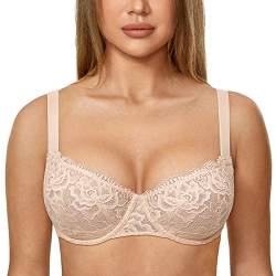 DELIMIRA Damen Spitze Balconette Push Up BH Sexy mit Bügel ohne Einlagen Beige 75E von DELIMIRA