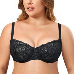 DELIMIRA Damen Spitze Balconette Push Up BH Sexy mit Bügel ohne Einlagen Schwarz 70E von DELIMIRA