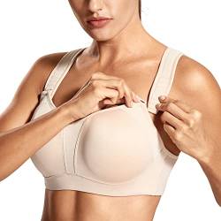 DELIMIRA Damen Starker Halt Sport BH -mit Gepolstert und Bügel,Sport BH für Große Brüste Beige 70E von DELIMIRA