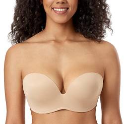 DELIMIRA Damen Trägerlos BH - Gemoldete Cups Push Up Büstenhalter Beige 95G von DELIMIRA