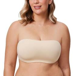 DELIMIRA Damen Trägerloser Bandeau BH Große Größen Ungefüttert BHS mit Bügel und Abnehmbaren Trägern Bräunungs-Milchshake 80D von DELIMIRA