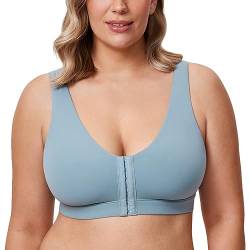 DELIMIRA Damen Vorderverschluss BH ohne Bügel Große Größen Seamless Bralette Ungefüttert mit Voller Abdeckung Hellgraublau XXL von DELIMIRA