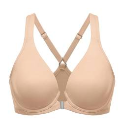 DELIMIRA Damen Vorderverschluss Racerback BH Grosse Grössen Bügel BHS Tiefer Ausschnitt Ungefüttert Vollschalen Warmes Beige 105B von DELIMIRA