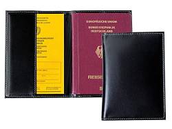 DELMON VARONE - Reisepass- und Impfpass Hülle Premium Leder Schwarz - Schutzhülle Etui für Ausweis, Passport, Neuer Impfausweis (93 x 130 mm) - Impfpasshülle für Erwachsene personalisiert (Handmade) von DELMON VARONE - FINE LEATHERGOODS MADE IN GERMANY