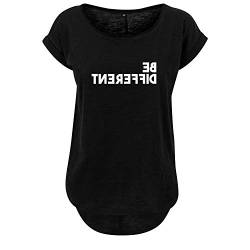 Be Different Frauen t Shirt Bedruckt mit Statement Print lang Oversize Kurzarm Top Women lässig Sommer (370 B36 Schwarz S) von DELUNO