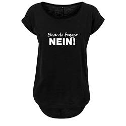 Bevor du fragst Nein Design Damen Long Back Shaped Tshirt lässiges Shirt mit neuem Print Sommer Top L Schwarz (B36-288-L-Schwarz) von DELUNO