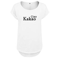 Ciao Kakao OwnDesigner Frauen T Shirt mit Spruch handgefärtigt Oversize Shirt Rundhals Mädchen kurzärmlig (B36-504-M-Weiß) von DELUNO