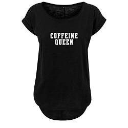 Coffeine Queen Design Damen Long Back Shaped Tshirt lässiges Shirt mit neuem Print Sommer Top L Schwarz (B36-367-L-Schwarz) von DELUNO