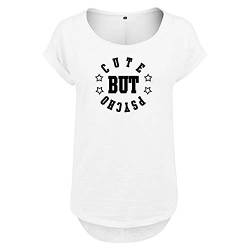 DELUNO Cute but Psycho Cooles Frauen Tshirt mit Druck Short Sleeve Top Sommer Freizeit Kurzarm (344 B36 Weis S) von DELUNO