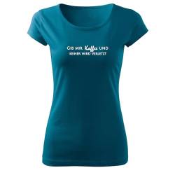 DELUNO Gib Mir Kaffee und keiner Wird verletzt Ladies Fashion Shirt Tanktop-Cooler Schnitt mit Motiv und Spruch Petrol (Pure-531-XL-Petrol) von DELUNO