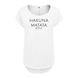 DELUNO Hakuna Matata Frauen T Shirt mit Spruch handgefärtigt Oversize Shirt Rundhals Mädchen kurzärmlig (95 B36 Weis M) von DELUNO