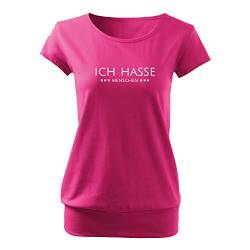DELUNO Ich Hasse Menschen original Damenshirt Bedruckt mit Print und Motiv Lässig für Frauen Top 100% Baumwolle (437 City Pink XS) von DELUNO