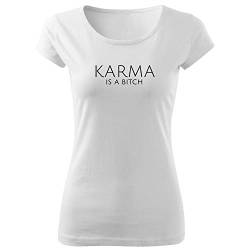 DELUNO Karma is a Bitch Damen Tshirt & Frauen T Shirt mit leichtem Ausschnitt für Top Style (425 Pure Weiß L) von DELUNO