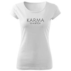 DELUNO Karma is a Bitch Frauen T Shirt mit Spruch handgefärtigt Oversize-Shirt Rundhals Mädchen kurzärmlig (425 Pure Weiß M) von DELUNO