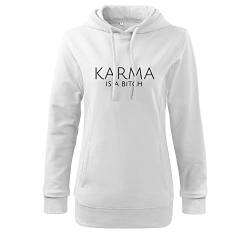 DELUNO Karma is a Bitch Trainingspullover Damen mit Kapuze für Frauen (425 408 Weiß XL) von DELUNO