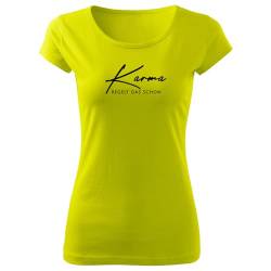 DELUNO Karma regelt Damen Long Back Shaped Tshirt lässiges Shirt mit Print Sommer Top-Gelb (Pure-543-L-Gelb) von DELUNO