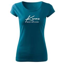 DELUNO Karma regelt Frauen t Shirt Bedruckt mit enges Oberteil Kurzarm Top-Women lässig Sommer Petrol (Pure-543-S-Petrol) von DELUNO