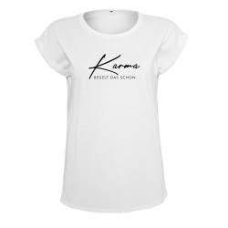 DELUNO Karma regelt das Cooles Frauen Tshirt mit Druck Short Sleeve Top Sommer Freizeit Kurzarm Weis S (B21-543-S-Weiß) von DELUNO