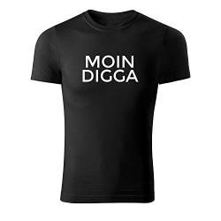 DELUNO Moin Digga Herren Tshirt und Männer T-Shirt taillierter Schnitt mit Spruch Bedruckt und Motiv (347 Paint Schwarz S) von DELUNO