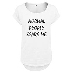 DELUNO Normal People Scare me Frauen T Shirt mit Spruch und modischem Motiv Bedruckt Oberteil für Ladies (94 B36 Weis XL) von DELUNO