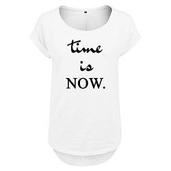 DELUNO Time is Now Frauen T Shirt mit Spruch handgefärtigt Oversize Shirt Rundhals Mädchen kurzärmlig (349 B36 Weis M) von DELUNO