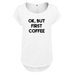 DELUNO ok but First Coffee Damen Tshirt & Frauen T Shirt mit leichtem Ausschnitt für Top Style (87 B36 Weis L) von DELUNO