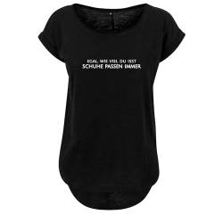 Egal wie viel du isst Schuhe passen Immer Design Damen Long Back Shaped Tshirt lässiges Shirt mit neuem Print Sommer Top L Schwarz (B36-509-L-Schwarz) von DELUNO