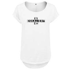 Es eskaliert eh Design Damen Tshirt & Frauen T Shirt NEU mit Leichtem Ausschnitt für Top Style L Weis (B36-209-1-L-Weiß) von DELUNO