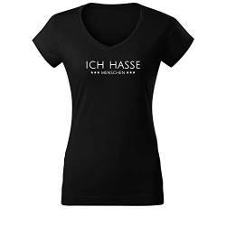 Hakuna Matata Damen V Neck Shaped Tshirt lässiges Shirt mit Print Sommer Top (95 Vneck Schwarz L) von DELUNO