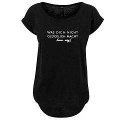 Hakuna Matata Design Ladies Fashion Shirt Lang und NEU weit geschnittten Hinterer Schnitt Länger mit Motiv 4XL Schwarz (B36-200-4XL-Schwarz) von DELUNO